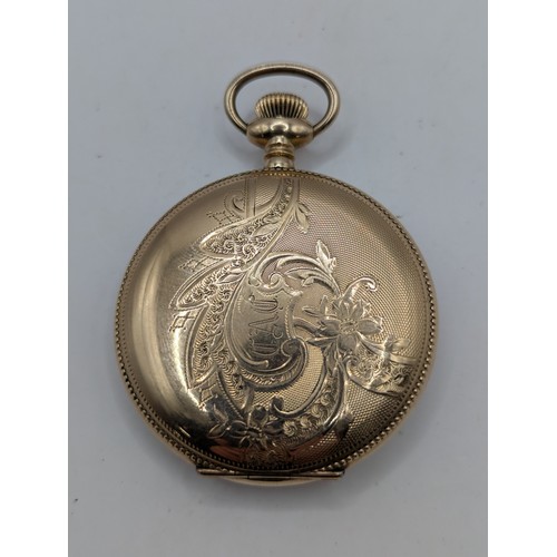 581 - Illinois Watch Company full hunter, gold plated pocket watch, decorative case engraved and with mono... 