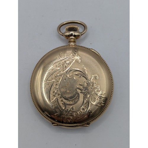 581 - Illinois Watch Company full hunter, gold plated pocket watch, decorative case engraved and with mono... 