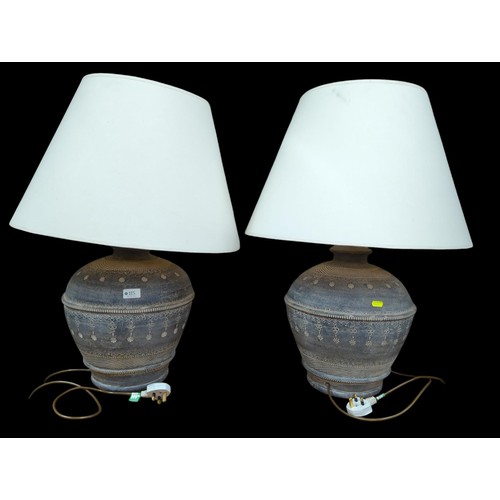 115 - Pair of large Italian style bulbous ceramic table lamps. H74cm with shade