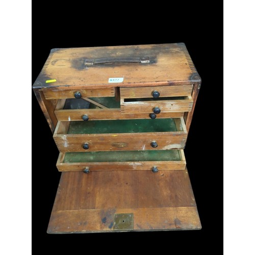 122 - Early C20 Moore & Wright engineers toolbox.  W44cm D22cm H29cm