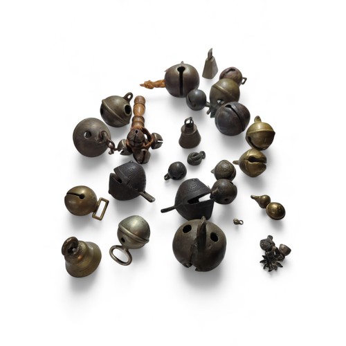 591 - Box of assorted crotal and other bells, including a crotal bell marked RW for Robert Wells