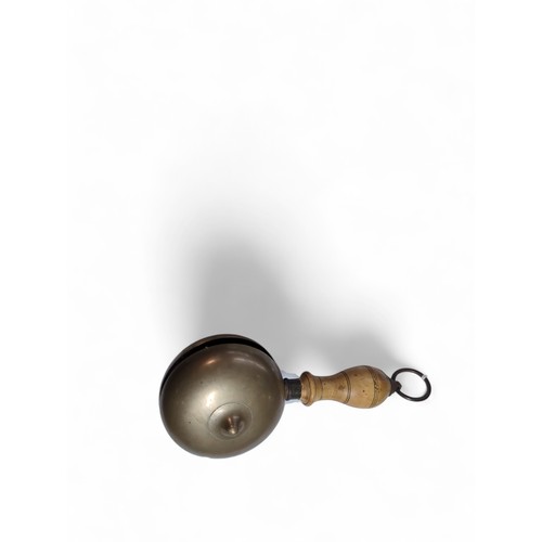 592 - 19th century brass muffin bell with turned wood handle, length 20cm