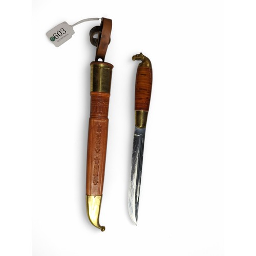 603 - Finnish hunting knife and scabbard, overall length 27cm