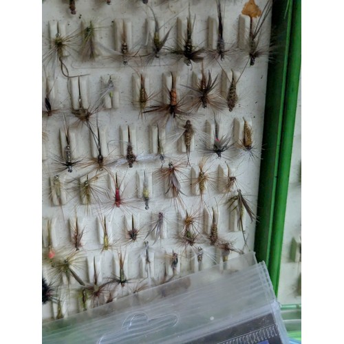 202 - Large collection of fishing flies, fly cases, lures and line.