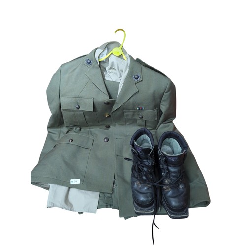 59 - Royal Marine dress uniform (jacket, shirt, trousers) to fit large male + pair of Alico ski boots (si... 