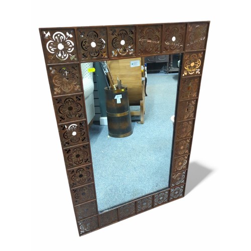 157 - Indian metal framed mirror. W65cm H97cm