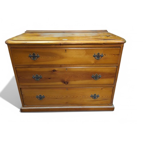 164 - Pine 3 drawer chest. W100cm D49cm H74cm