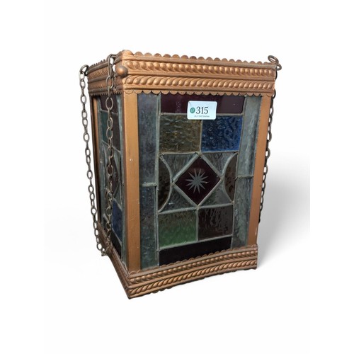 315 - Stained glass hallway ceiling lantern shade, height 29cm, AF