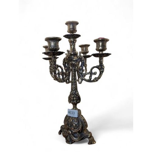 333 - Five branch brass candelabra, height 35.5cm