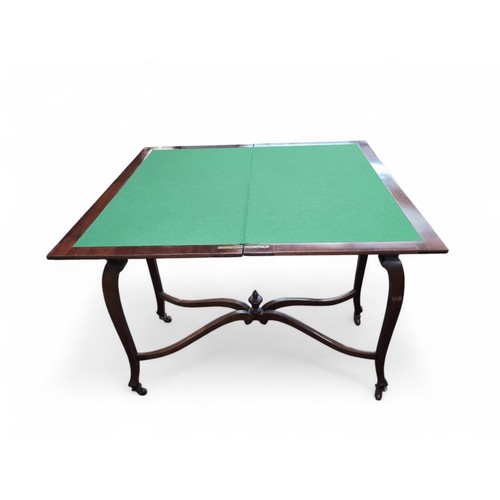 373 - Card/games table on casters. Unfolded measurements - W92cm D92cm H74cm.