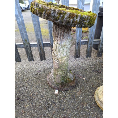 38 - Concrete birdbath with tree detail to base. Dia 40cm H66cm.