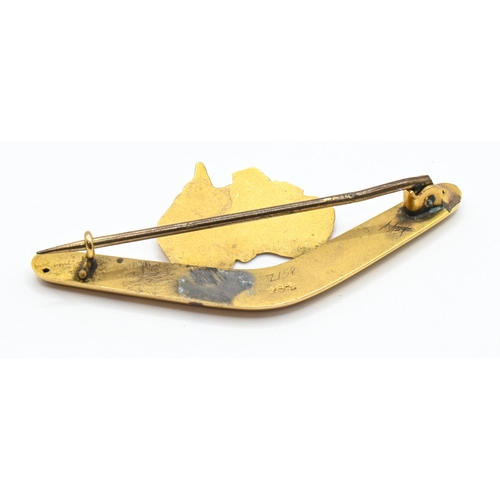 29 - Yellow metal 'Australia' brooch, stamped 9ct and tested as 9ct gold, with a base metal pin, length 4... 