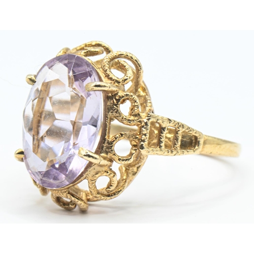 31 - Yellow metal mounted amethyst ring, shank stamped 9CT, tested as 9ct gold, size O, gross weight 3.58... 