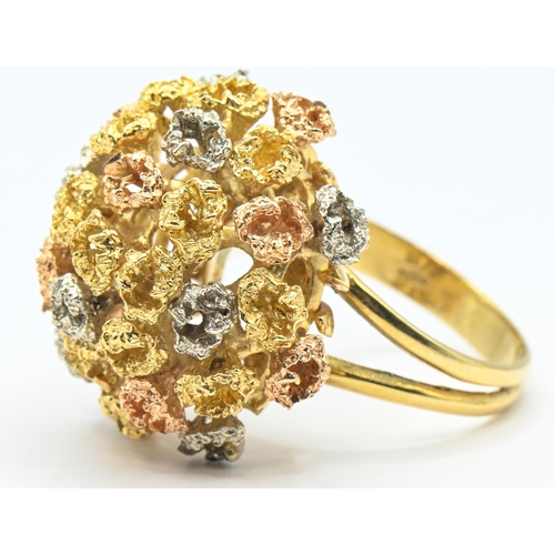 34 - 18ct tri-colour gold ring, designed as a floral bouquet, Birmingham import hallmark, size N, 10... 