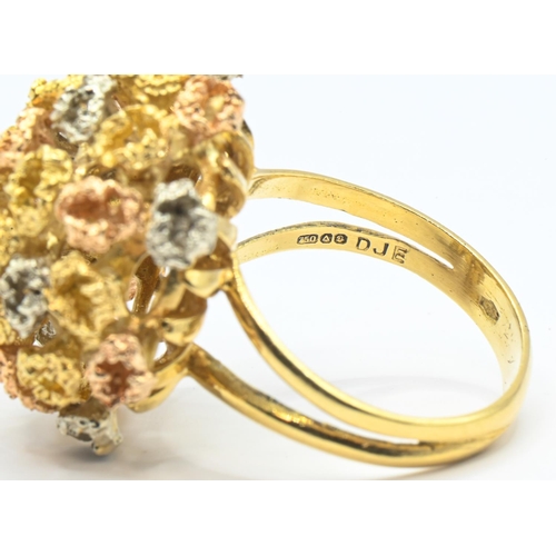 34 - 18ct tri-colour gold ring, designed as a floral bouquet, Birmingham import hallmark, size N, 10... 