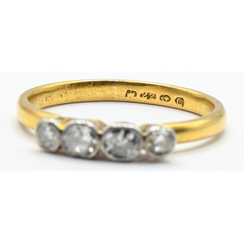 41 - 22ct gold and four stone diamond ring, hallmarked Birmingham 1931, size O1/2, gross weight 2.76 gram... 