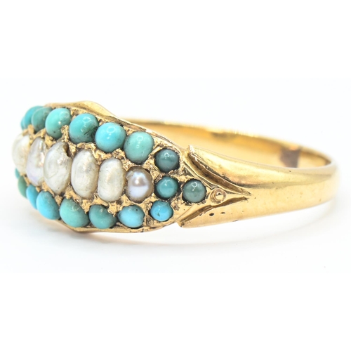 43 - Victorian yellow metal, turquoise and seed pearl ring, unmarked, size G1/2, gross weight 1.87 grams... 