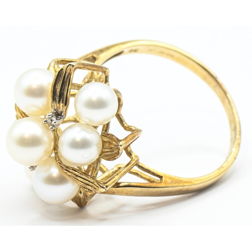 53 - 9ct gold, pearl and diamond cluster ring, Birmingham hallmark, size R1/2, gross weight 4.76 grams... 