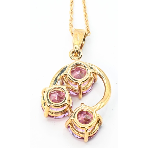 66 - 9ct gold, pink stone & diamond pendant, Birmingham hallmark, with a yellow metal neck chain mark... 