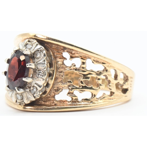 74 - 9ct gold, garnet and diamond cluster ring, partial hallmark, size K1/2, gross weight 4.5 grams... 