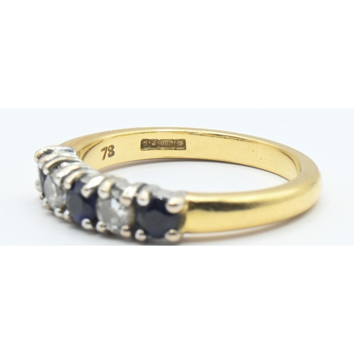 77 - 18ct gold, diamond and sapphire half hoop ring, London hallmark, size M1/2, gross weight 4.46 grams... 