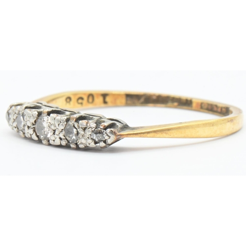 78 - Yellow metal five stone diamond ring, marked 18CT & PLAT, yellow metal tested as 18ct gold, size... 