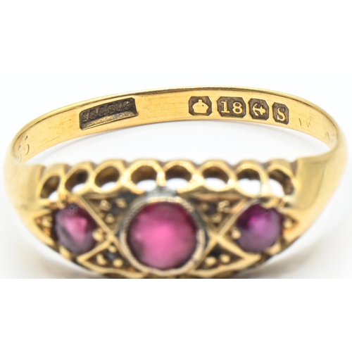 84 - 18ct gold, red stone and paste ring, Birmingham hallmark, size Q, gross weight 2.43 grams