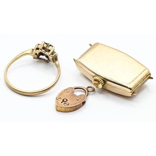 109 - Three pieces of gold jewellery, comprising: a 9ct gold cased ladies Avia watch, case hallmarked Ches... 