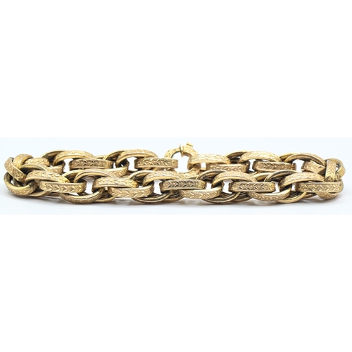 112 - Unoaerre 9ct gold impressed leaf design hollow link bracelet, Sheffield import hallmark to... 