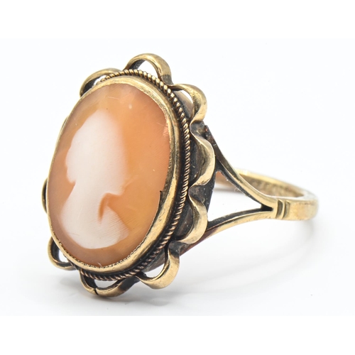 124 - Yellow metal mounted cameo ring, marked 9CT GOLD, tested as 9ct gold, size M, gross weight 3 grams... 