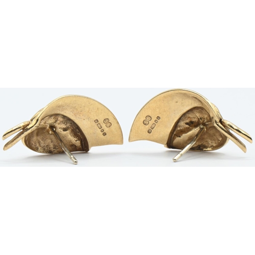 147 - Pair of 9ct gold leaf earrings, hallmarked London 1978, length 25mm, gross weight 4.38 grams... 