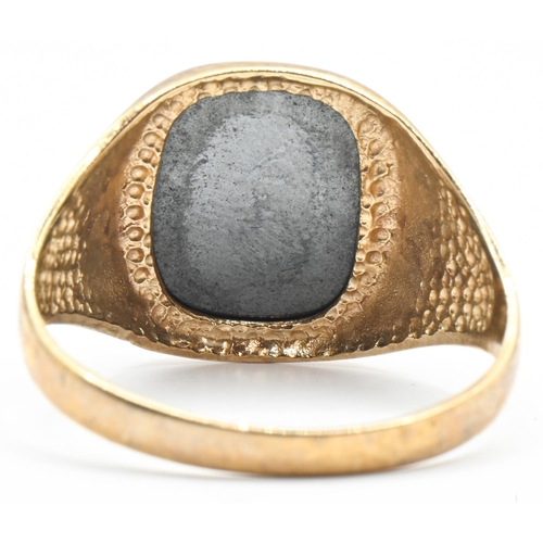 156 - 9ct gold and haematite centurion head signet ring, hallmarked, size U, gross weight 3.97 grams... 