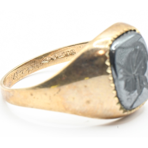 156 - 9ct gold and haematite centurion head signet ring, hallmarked, size U, gross weight 3.97 grams... 