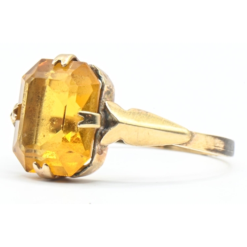 158 - Yellow metal and citrine ring, marked 9CT, size N1/2, gross weight 1.73 grams