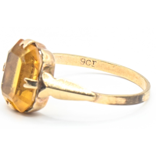 158 - Yellow metal and citrine ring, marked 9CT, size N1/2, gross weight 1.73 grams