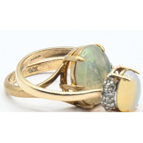 161 - Two opal rings, comprising: a 9ct gold hallmarked ring accented with diamonds, size S1/2; and a sing... 