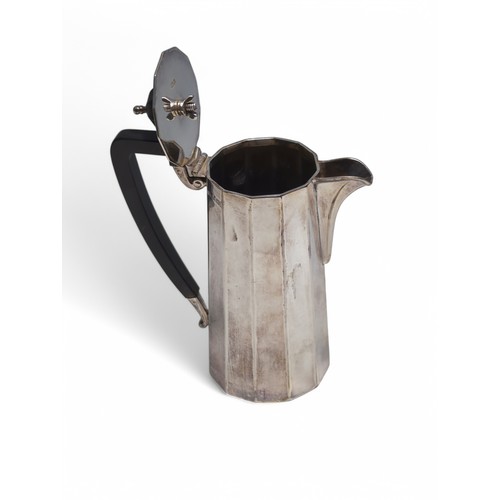 189 - George V silver coffee pot, Daniel & Arter, Birmingham 1918, of facetted tapered form, with ebon... 