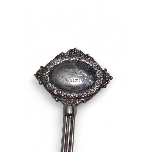 196 - George VI silver presentation key, Mappin & Webb Ltd, Birmingham 1937, the head engraved over ea... 