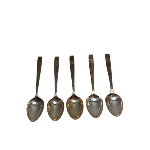 200 - Seven silver teaspoons, comprising: two with green stone handles, HM, Birmingham 1910; and a part se... 