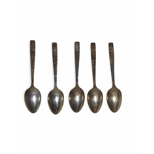 200 - Seven silver teaspoons, comprising: two with green stone handles, HM, Birmingham 1910; and a part se... 