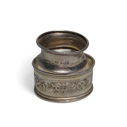 225 - Small collection of variously hallmarked silver, comprising two napkin rings, pair of sugar nips, th... 