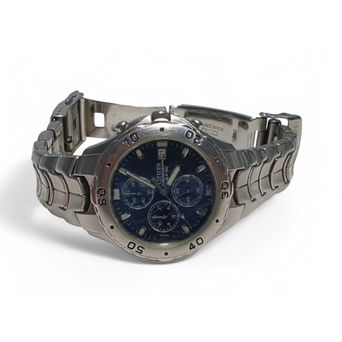 258 - Citizen Chronograph WR 100 stainless steel quartz wristwatch, model no. 0510-592294, the b... 