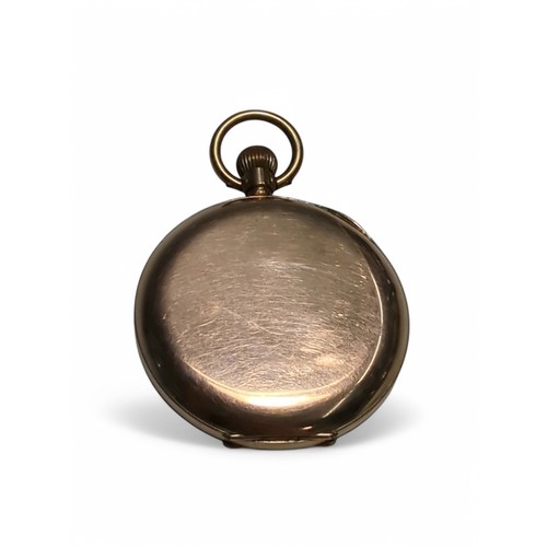 261 - 9ct rose gold cased open face keyless wind pocket watch, the white enamel dial with Roman numerals a... 