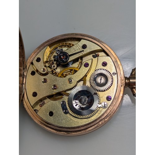 261 - 9ct rose gold cased open face keyless wind pocket watch, the white enamel dial with Roman numerals a... 