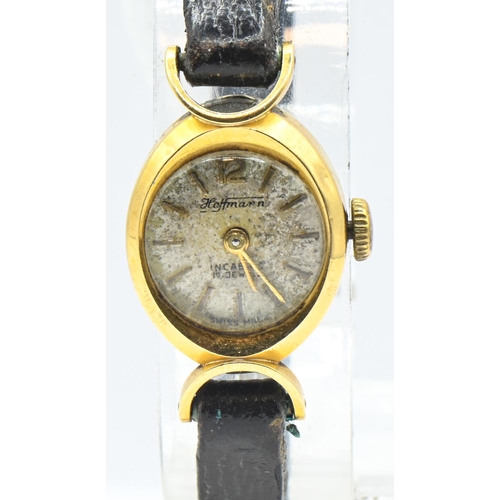 264 - 18ct gold cased ladies watch, the dial marked 'Hoffmann incabloc 17 jewels', case reverse with Swiss... 