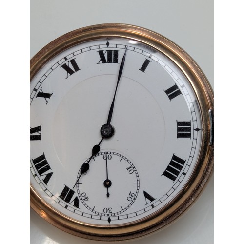 269 - 9ct gold cased half hunter keyless wind pocket watch, the white enamel dial with Roman numerals and ... 