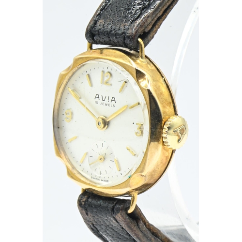 276 - 9ct gold cased Avia ladies watch, the silvered dial with Arabic and baton markers and subsidiary sec... 