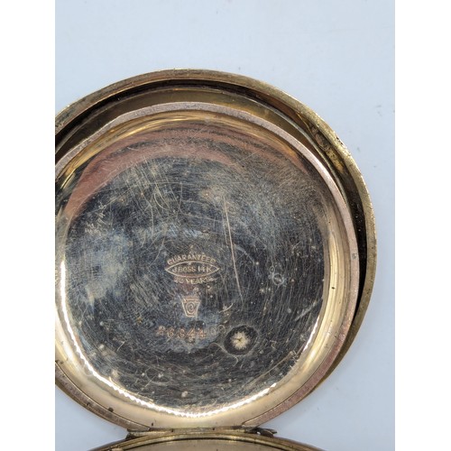 282 - Waltham gold plated full hunter pocket watch, movement no. 4812026, case with engraved cartouche and... 