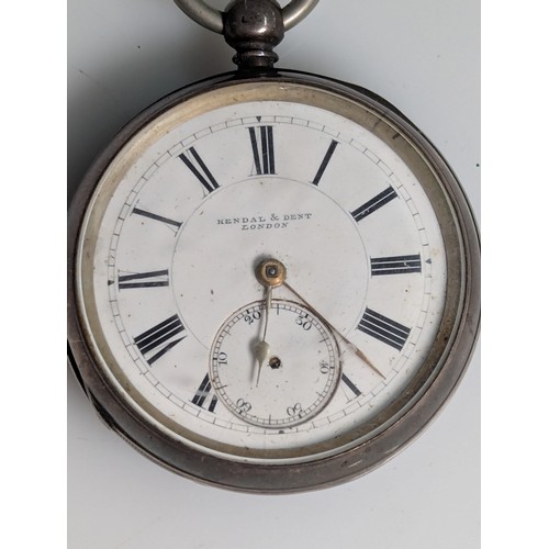 283 - Victorian Kendal & Dent silver cased key-wind open face pocket watch, case hallmarked Kendal &am... 