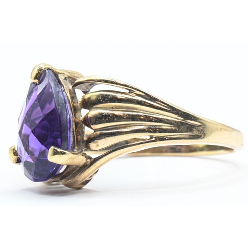 54 - 9ct gold and pear-shaped amethyst ring, hallmarked, size Q1/2, gross weight 3.45 grams